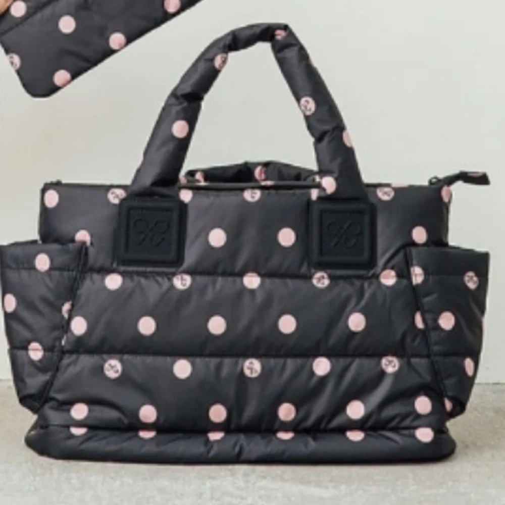 CiPU Large Polka Dot Diaper Baby Tote Bag Black Dark Brown Pink